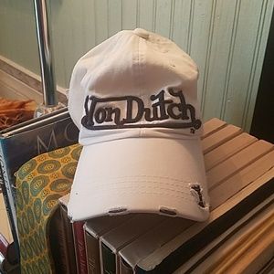 Von Dutch #32 white distressed dad hat